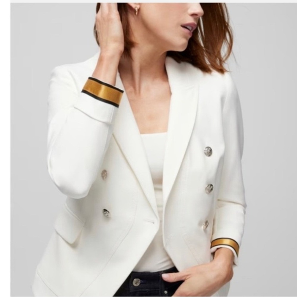 White House Black Market Double Breasted Studio Blazer White Gold Trim